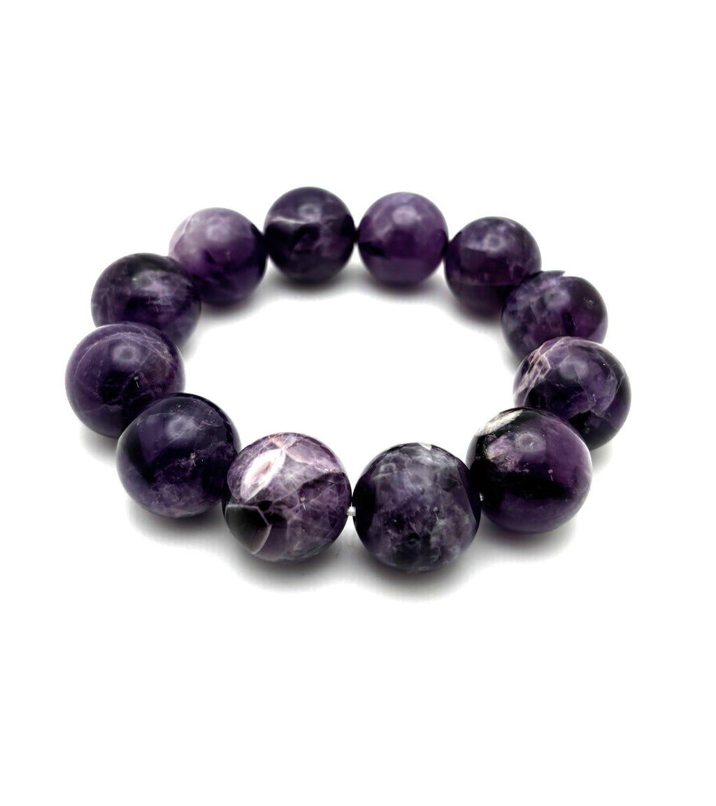 Chevron Amethyst Beaded Bracelet- 12mm