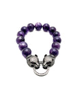 Amethyst Beaded Bracelet with Black Rhodium Leapard Clasp