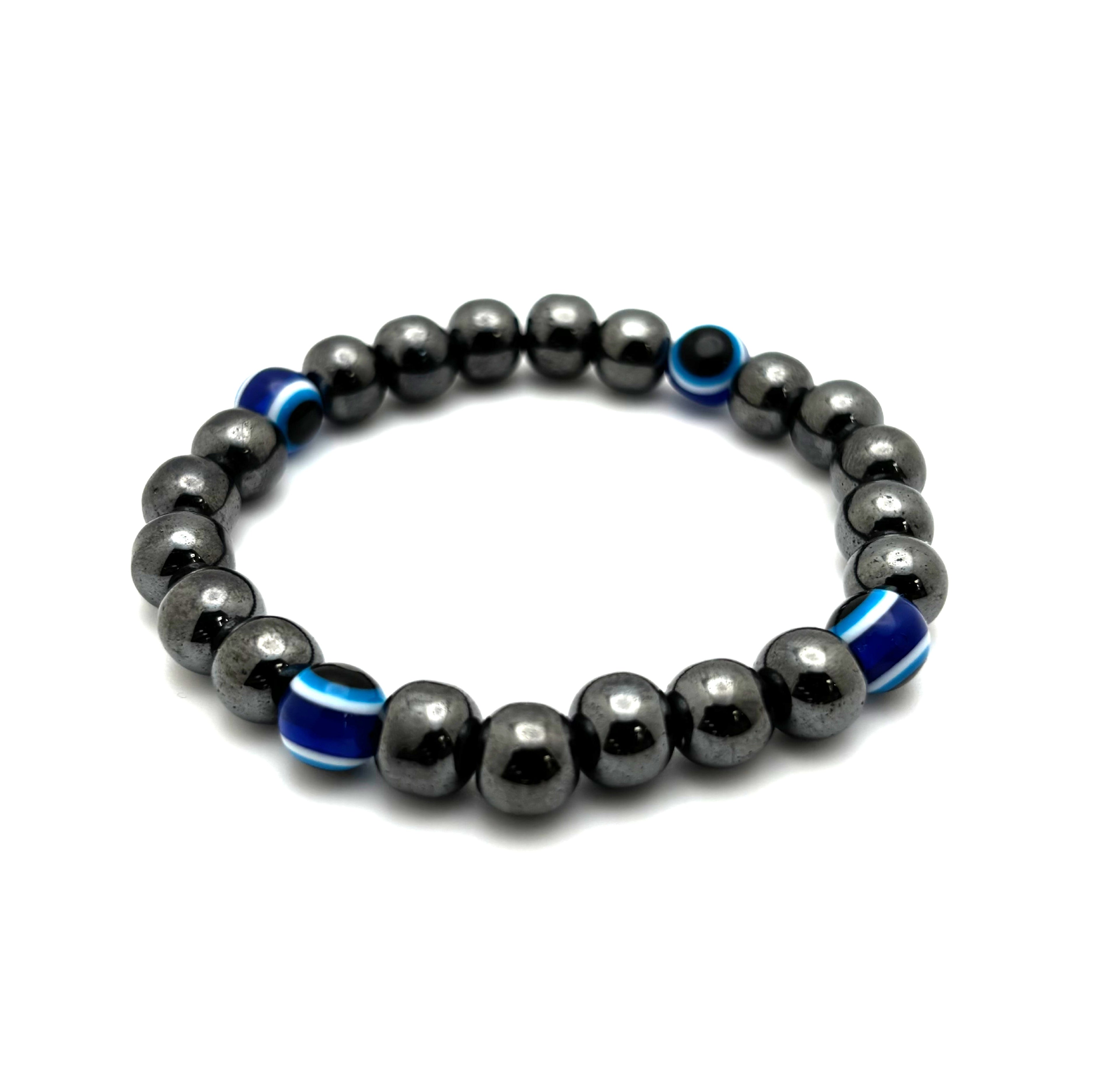 Hematite and Evil-Eye Beaded Bracelet